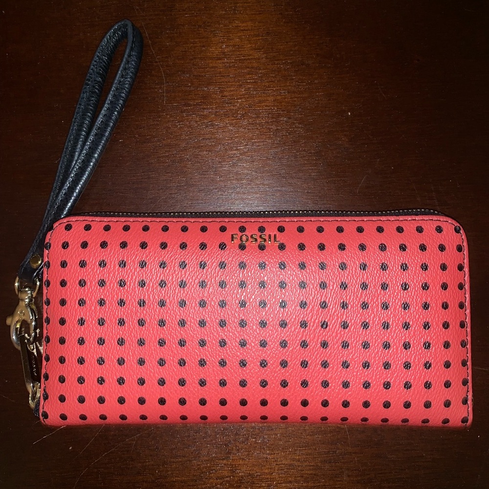 Fossil Polka Dot Pink Black Wallet
